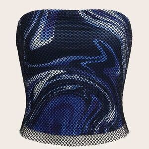 Blue and Black Mesh Tube Top